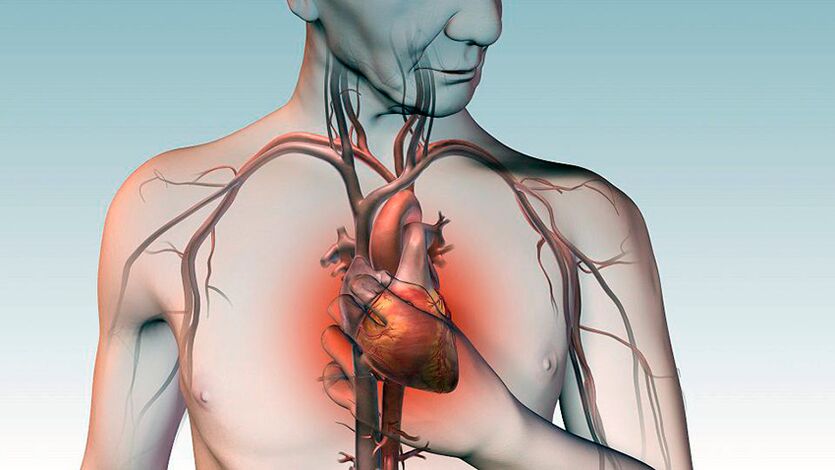 Pain under the scapula and severe pain behind the breastbone with heart disease